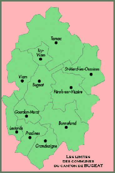 Limites des communes du canton de BUGEAT